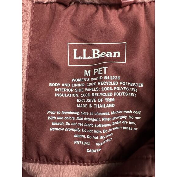 LL Bean Womens Fleece Lined PrimaLoft Vest Storm Maroon Outdoor M PET Quilted - Picture 2 of 6